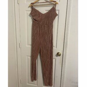 ASOS Pink Metallic Pleated Wide-Leg Jumpsuit - Size 12